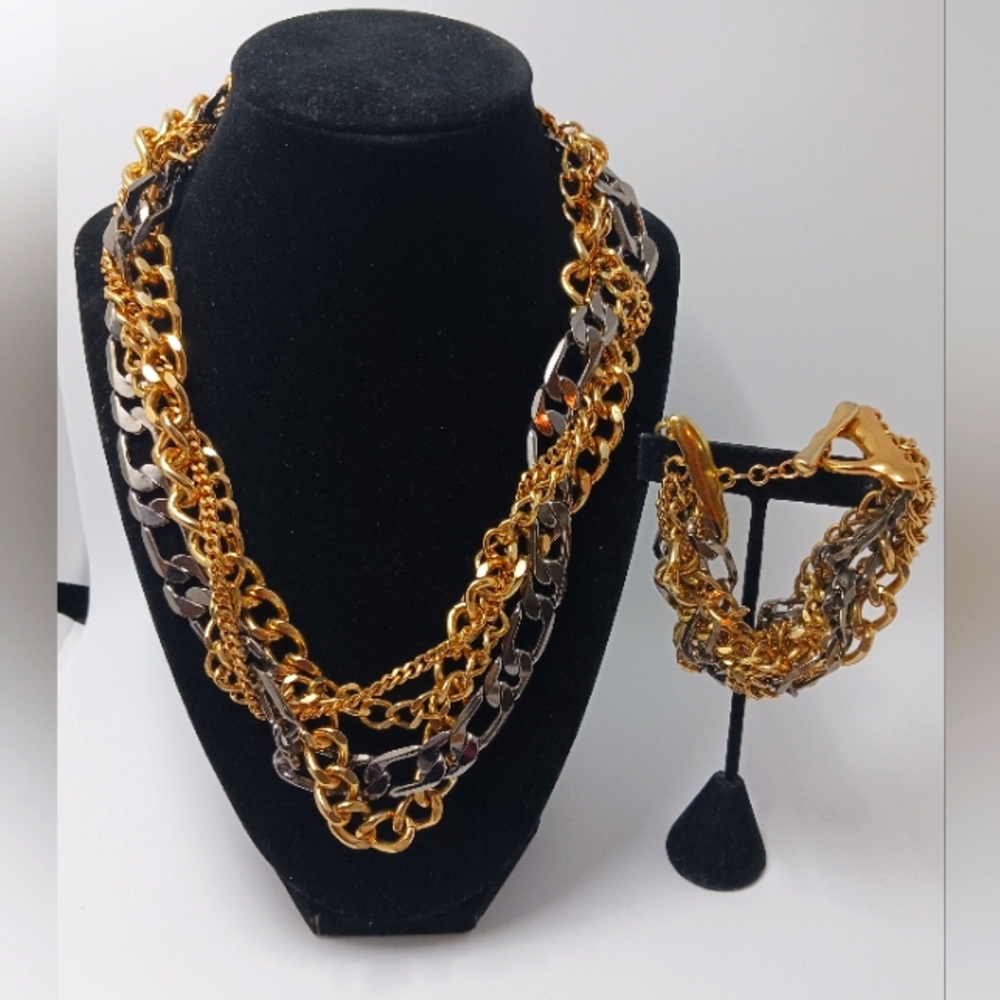 LUX St.Thomas Chunky Chains Necklace Bracelet Set